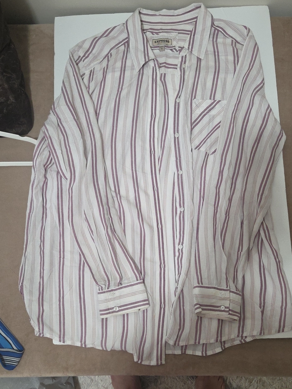 Express Women's White Shirt with Purple Stripes